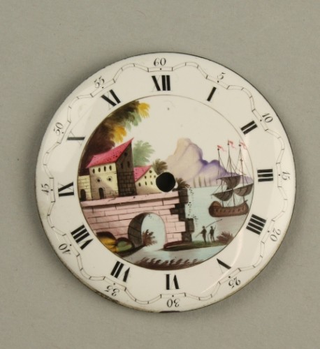 Horlogewijzerplaat met decor van landschap